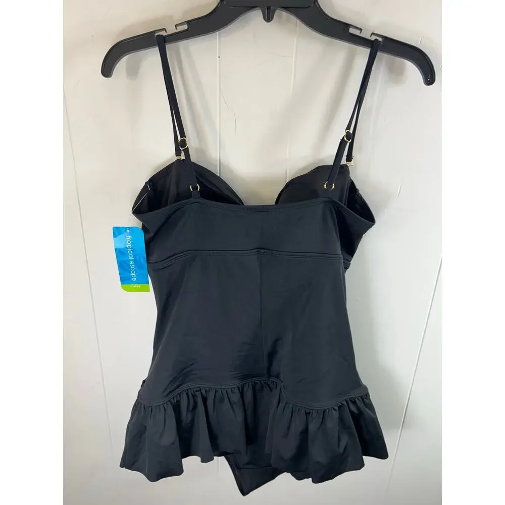Tropical Escape Palm Party Swimsuit Size 16 Nylon One Piece Black NWT